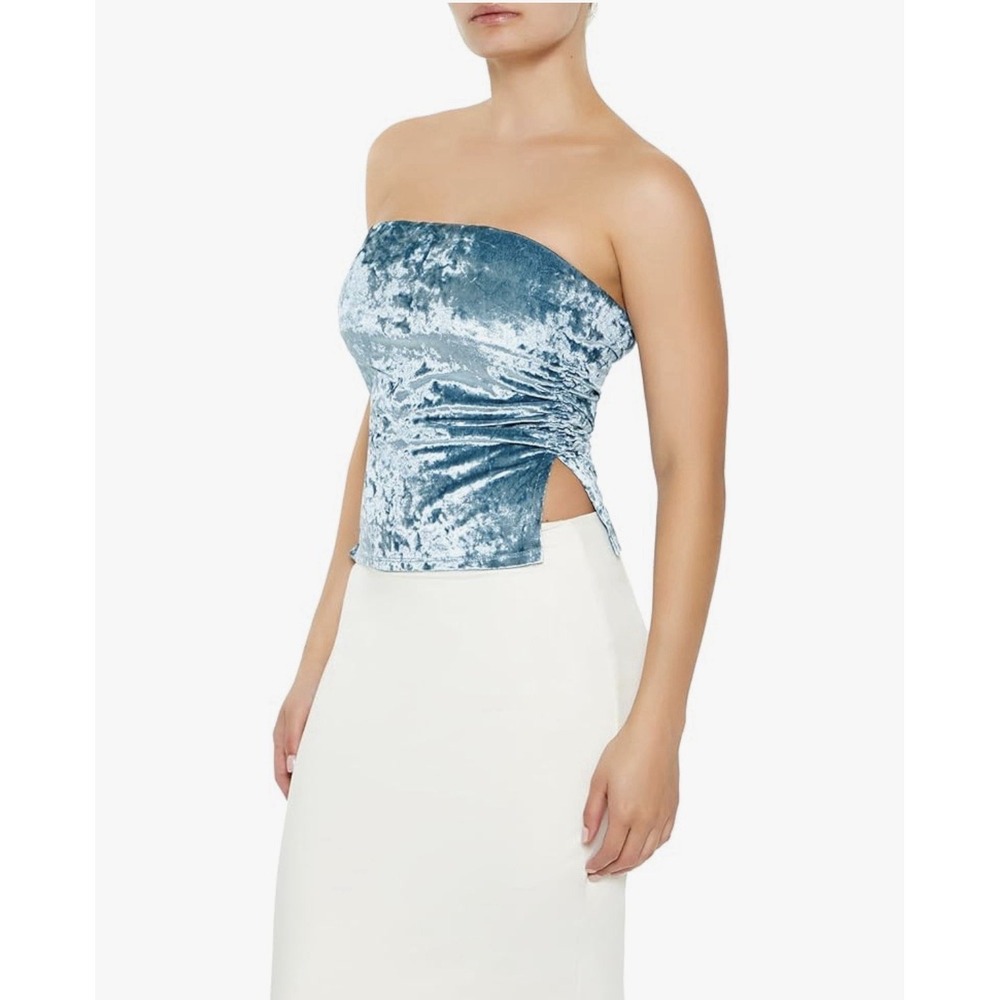 NWT Sz Medium Women's Blue Split-Hem Velvet Tube Top Formal Casual Party Prom